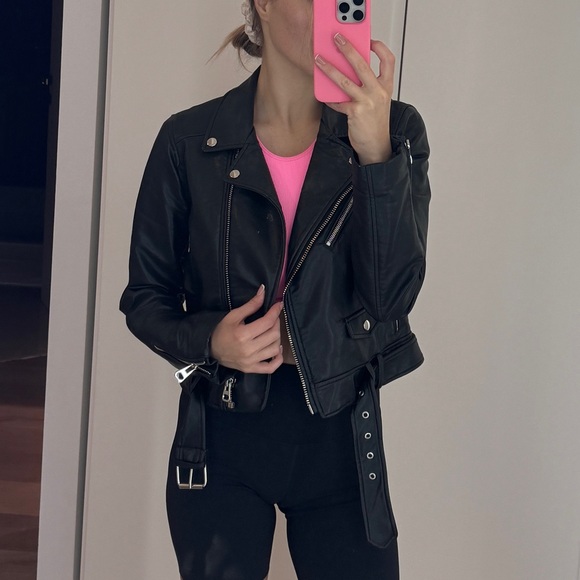 Zara Black Leather Jacket. - Picture 5 of 5